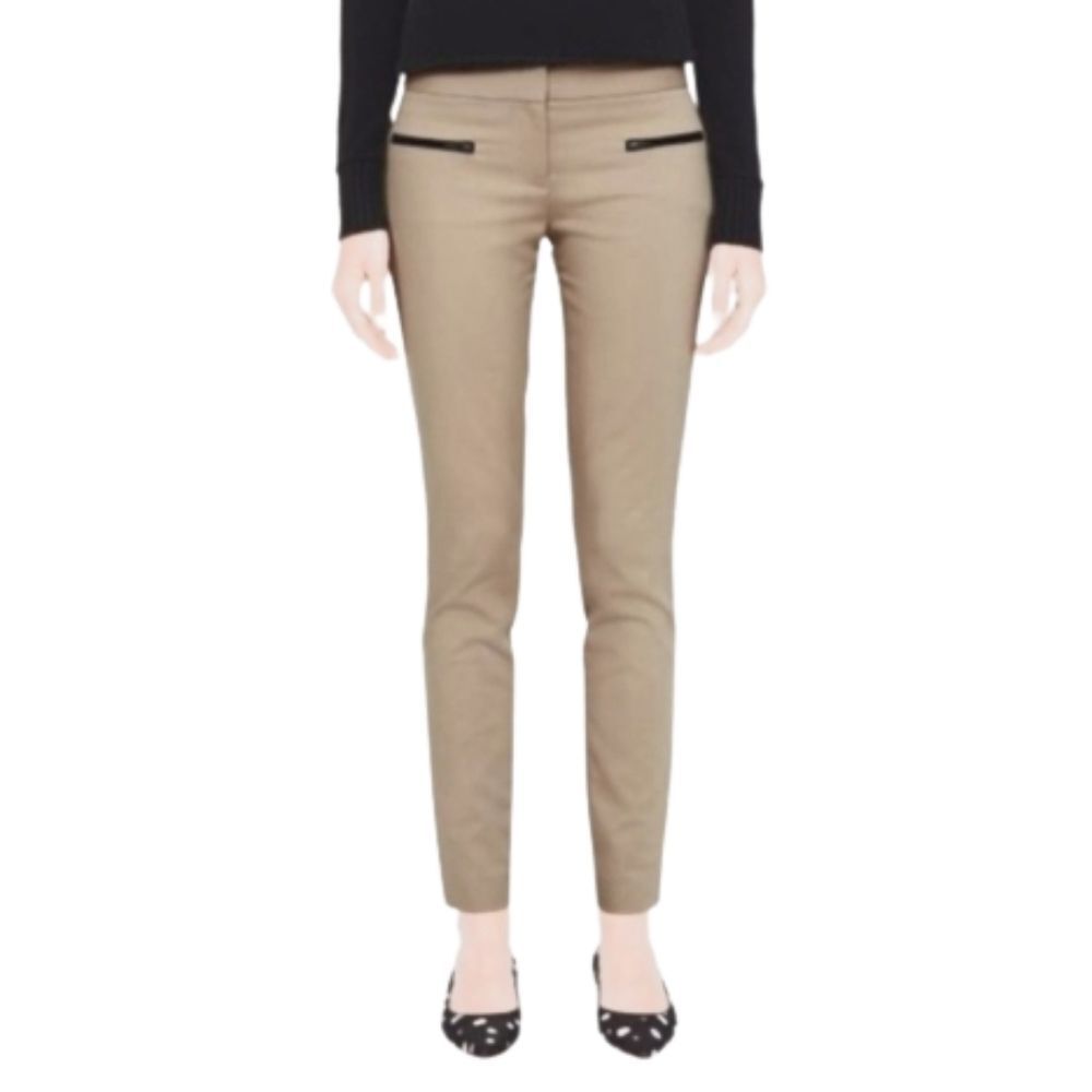 Club MONACO Emily Khaki/Tan Lether-Trimmed Pockets Skinny-Leg Pants Size 2